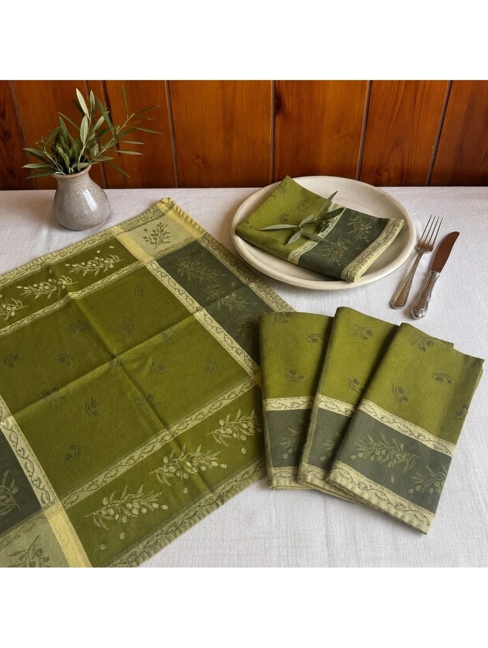 Vintage Tessitura Pardi Set of 4 Olive Green Cotton Napkins 20 Inch Table Linens